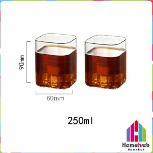 Homehub High Temperature Resistant Square Transparent Glass Tea Milk Cup 250ml/400ml