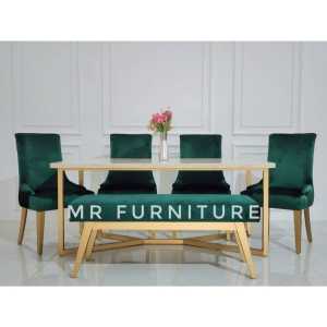 Set Meja Makan Top Marmer Krem Kursi dan Bench