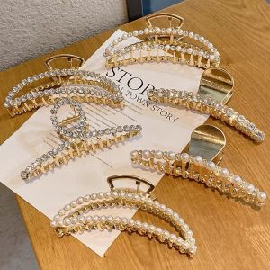 QEARL9 Big Hair Claws Geometric Pearl Hair Clamps Female Bath Large Hair Crab Fashion Rhinestone Headwear For Women Girls