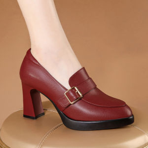 Free Shipping Spring And Autumn New Collection: Comfortable Low-Cut Fashionable WomenS Shoes With Chunky Heels Square Buckle Design Korean Style Flats For Moms