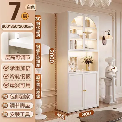 Display Cabinet Iron Bookshelf Cabinet Steel With Glass Door Storage Cabinet Home Book Shelf (ZS)