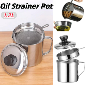 1.2L Oil Strainer Pot Stainless Steel Oil Strainer Pot with Lid and Tray Can Container Jug Storage Can with Filter Cooking Oil Oil Storage Tank with Filter Screen