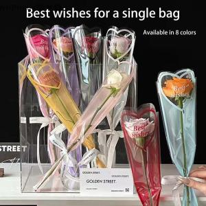 WP💓💛💖 50PCS Iridescent Single Rose Sleeves DIY Transparent Flower Wrapping Bag Floral Material Packaging Waterproof