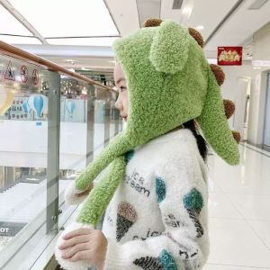 MAYIT Chống gió Mũ balaclava cho trẻ em Chống lạnh Khủng long hoạt hình dễ thương Mũ có mũ và khăn quàng cổ Ấm áp Mũ bảo vệ tai Mùa đông