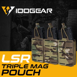 IDOGEAR Túi Ba Tạp Chí Chiến Thuật LSR 556 Ba Mag Tàu Sân Bay Nylon MOLLE Mag Pouch Túi Đựng Đồ Rằn Ri Quân Đội Cắt Laser