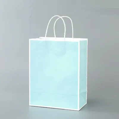 Kraft Border Paper Bags - White Green Pink Blue Yellow Brown Black - Gift Wrapping Supplies