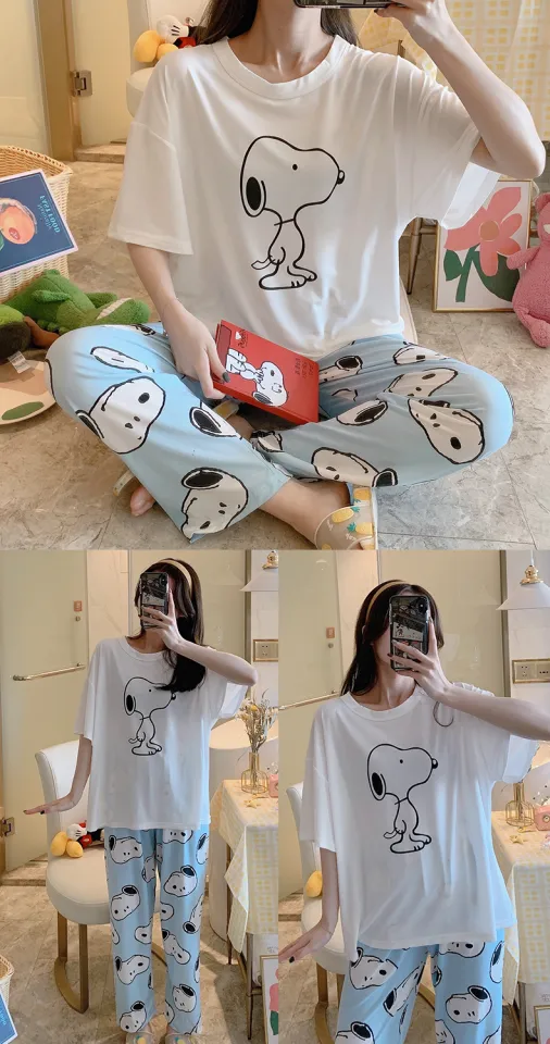 3pcs/Set Women cute cartoon pajamas korea short sleeve loose T-shirt +  casual pants sleepwear