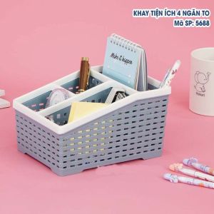 Khay tiện ích 4 ngăn TO 5688 giá kệ đựng mỹ phẩm khay đựng điều khiển để bàn nhiều ngăn đa năng