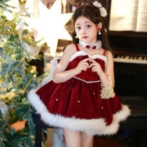 Princess Dress Childrens Christmas Wear Clothing and Dress Red New Year Battle Gown New Year Clothes