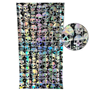 1x2M Fluorescent Tinsel Curtain Bat Pattern Halloween Printing Curtain Creativity Wall Hanging Bat dor