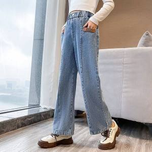 babyQQ 5-15year กางเกงยีนส์เด็กผู้หญิงเกาหลีเด็กโตกางเกงทรงขากระบอก กางเกงยีนเด็กช ส่งจากไทย