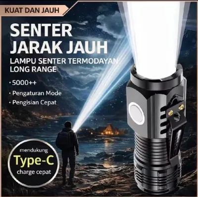 Senter LED super terang Senter mini LED 3 mata Senter SWAT 5 mode pengisian daya Klip magnet LED super terang COD YT-528B