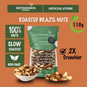 Ketogenius Kitchen Roasted Brazil Nuts (Unsalted) 110g - Slow Roasted Healthy Snack Natural