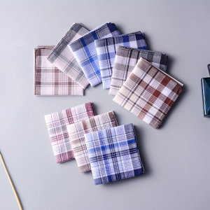 Vintage Classic Pocket Squares Cotton Handkerchiefs Plaid Stripe Hankies Pocket Square Hanky for Kids Adults Daily