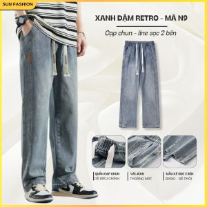 Quần jean quần bò nam nữ ống rộng cạp chun bigsize SUN N9 ĐEN KHÓI mặc thoáng mát phong cách Hàn Quốc