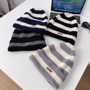 FWFHTP Đậm đặc Mũ mùa đông Giữ ấm Stripe Mũ Bonnet Thời trang Bảo vệ tai Mũ len dành cho nam và nữ