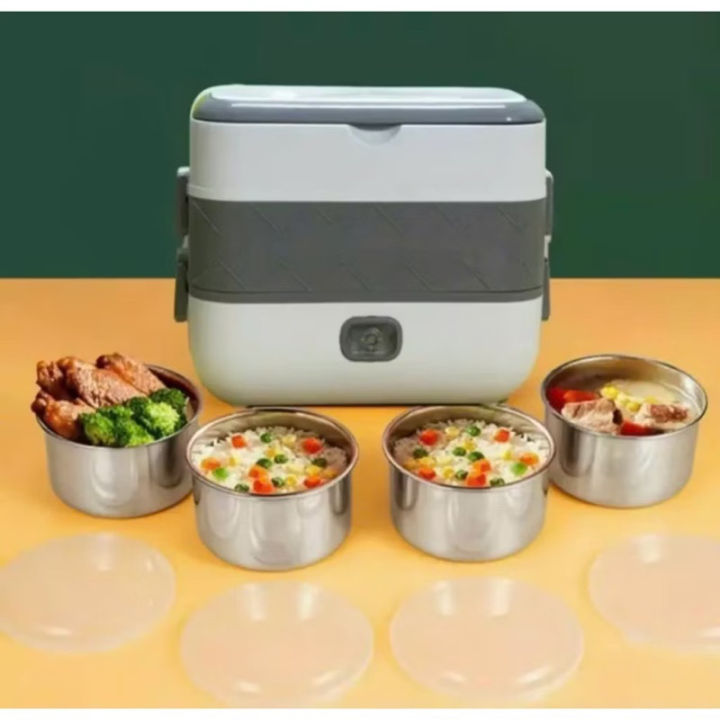 Hộp cơm cắm điện văn phòng 2 tầng 4 bát inox giữ nhiệt, hâm nóng và tự ...