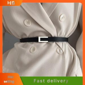HB Women Thin Belt Black Gold Silver Metal Buckle Belt PU Casual Leather Waist Belt Trouser Dress Decoration Waistband