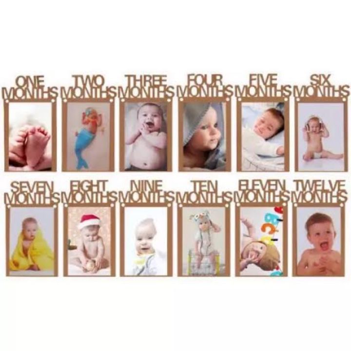 First Birthday Photo Banner Decorations - Baby Monthly Milestone From Newborn To 12 Months, Blue Theme