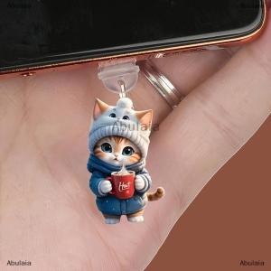 [COD] Abulaia Cute 2D Cat Phone Anti Dust Cap Charge Port Plug For IPhone Type C Dust Protection Stopper Accessorie