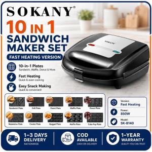 SOKANY 10 in 1/8 in 1 Electric Waffle Maker Pan Nonstick 3 in 1 Donut Maker Mini waffle and Sandwich Maker