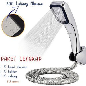 paket hand shower mandi set 300 lubang lengkap selang 1.5m dan holder