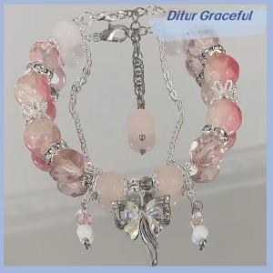 Ditur Butterfly Pendant Elastic Bracelet Colorful Beads Bracelet For Women Girls Fashion Jewelry Gifts