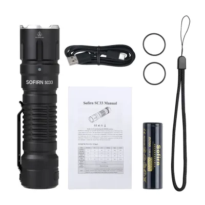 Sofirn SC33 Cree XHP70.3 HI ไฟฉาย LED 5200lm ทรงพลัง21700 USB C ไฟฉายชาร์จไฟได้กับหาง E-Switch