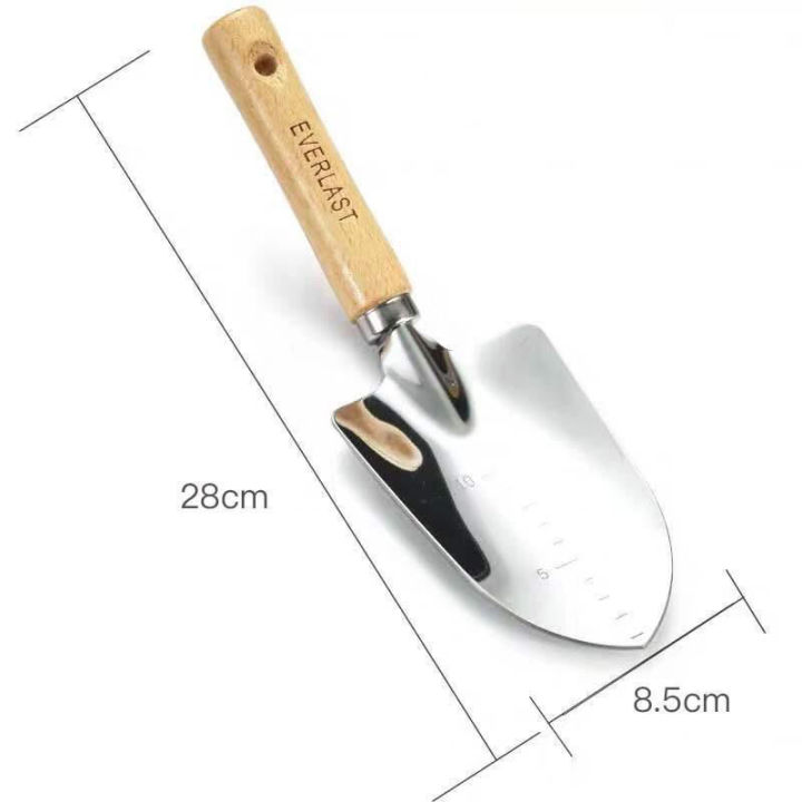 ช้อนปลูกสแตนเลส ด้ามไม้ ยาว 28 ซม. สำหรับงานสวน