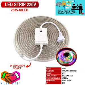 Klik-Beli Lampu LED Strip Selang 2835 RGB Panjang 10 Meter 220V Outdoor Strip Rainbow Warna Warni