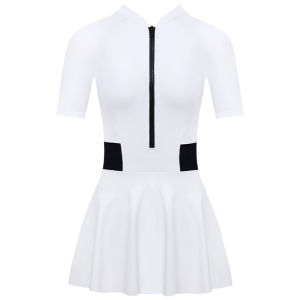 AQUAPLAY womens short sleeved backless black waistband skirt one-piece slim fit sunscreen swimsuit