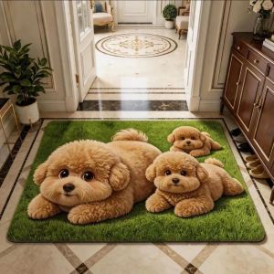 BETTERFORM Chủ đề thú cưng Thảm in hình chó Teddy Đất tảo cát Chất thấm hút Thảm lối vào Phim hoạt hình Chống trơn trượt Thảm trải sàn Trang trí nhà cửa