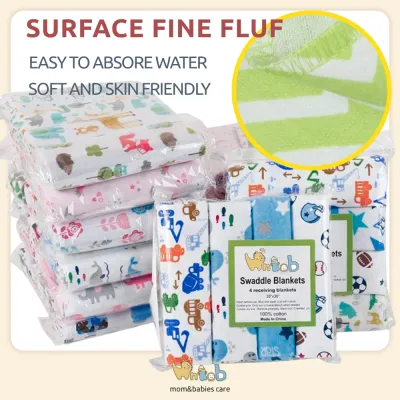 Hntob 76*76cm 4 in 1 Baby Receiving Blanket Cotton Swaddle Flannel Bedung Pranela Newborn