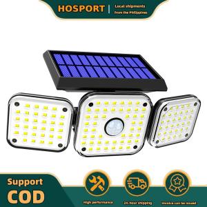 【HOSPORT】112 LED Motion Sensor Outdoor Lights with 3 Modes 3 Heads Flood Light 6000-6500K 300LM for Exterior Outside Garage House