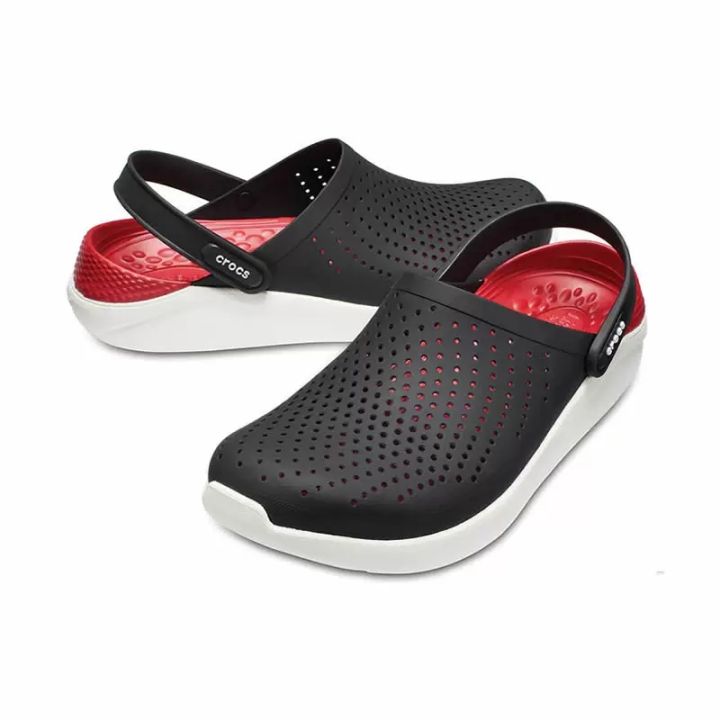 xxj】Crocs Unisex Beach Sandals For Women Men Black Red LiteRide