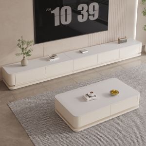 Coffee Table TV Cabinet Combination Pure White Slate Coffee Table Small Apartment