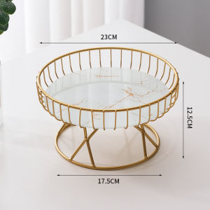 Yo-Fun Light luxury Ceramic Fruit Dessert Plate Decorative Arrangement Plate with Gold Stand holder