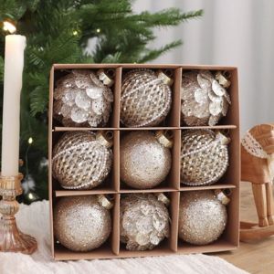 YERZ 9PCS 8CM Christmas Ball Ornaments Foam Glitter Christmas Party Decoration Mixed Styles Painted Christmas Tree Decorative Ball New Year