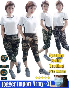 Floline Ols- Celana Joger Pendek Wanita Loreng Senam / Aerobic / Yoga Army Olahraga 771