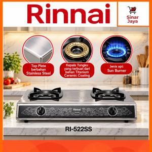 RINNAI RI-522 SS Kompor Gas 2 Tungku Stainless Sun Burner (Hemat Gas)