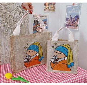 Túi Cói Handmade Túi Tote Vintage Đầy Đủ Bút Lông Và Hộp Màu Tô Tranh Hình Vẽ Xinh Xắn - EB90