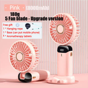 【BUY 1 TAKE 1】10000mAH Mini Fan Rechargeable Hand-held 5-Speed fan Portable Electric Fan Foldable Table fan With Mobile Phone Holder(Can Hang Neck)