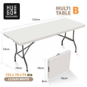 Hugo Medan Meja Lipat Jualan 152cm Portable Camping Outdoor Kaki Besi Kokoh Anti Karat