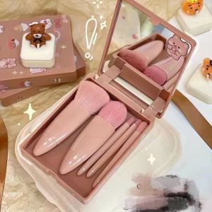 5Pcs Mini Makeup Brush Full Set Loose Powder Brush Eye Shadow Brush Fiber Soft Hair Makeup Brush Set with built-in mirror