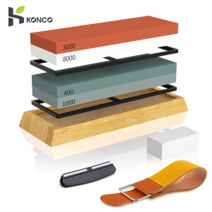 Konco 400/1000/3000/8000 Sharpener Professional Whetstone Set Sharpening Stones Grinding Stone with Non-Slip Bamboo Base Whetstone Kitchen Tool