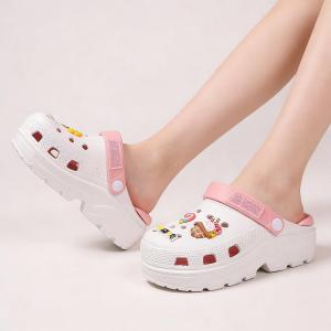 Womens Fashionable cute cartoon Clog sandals non-slip clog sandals thick sole 5CM beach sandals versatile clog sandals 0115523
