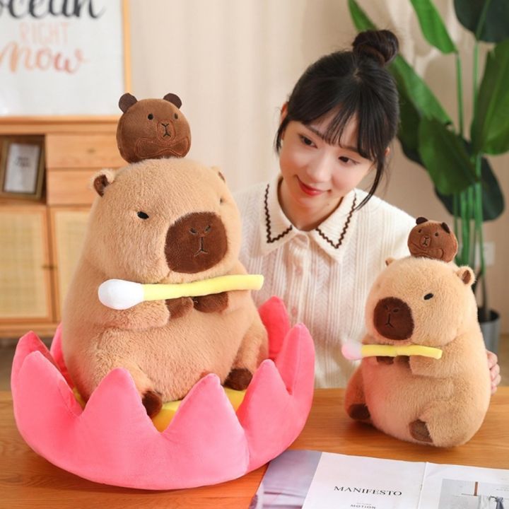 JDTYJDT Fluffy Plush Lotus Capybara Plush Toy Soft Brown Lotus Capybara ...