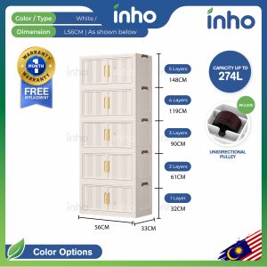 INHO L49-74cm (1-5 Layers) Versatile Stackable Foldable 2 Doors Storage Cabinet Box With Pulley