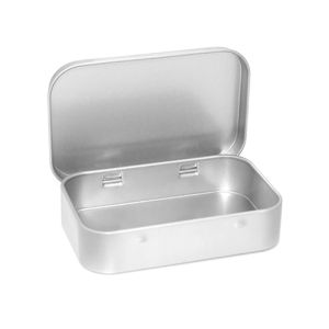 [tianjunmaoyi] กล่องดีบุกขนาดเล็กที่ว่างเปล่าทรงสี่เหลี่ยมผืนผ้าโลหะกล่องใส่ลูกกวาดแบบกดภาชนะบรรจุแบบมีบานพับกล่องเก็บของขนาดเล็ก