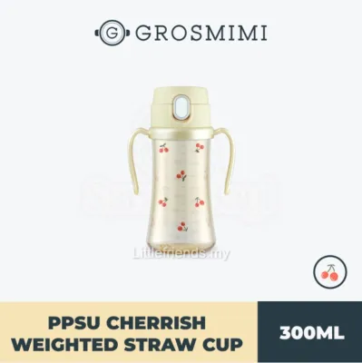 Grosmimi Korea PPSU Weighted Straw Cup Dotgom / Cherrish (200ML/300ML) Drinking Bottle Training Cup Water 格罗咪咪水杯训练杯